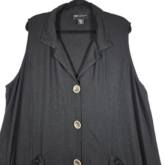 Jones New York Vest Womens 2X Linen Blend Black Lagenlook Tunic Button Front - Picture 2 of 9